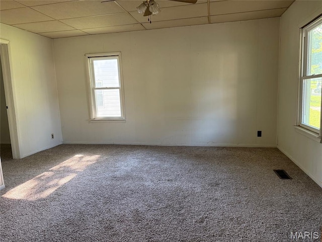 913 W Edwards St, Vandalia, IL 62471 - empty room with carpet, healthy amount of natural light, ceiling fan, and a paneled ceiling