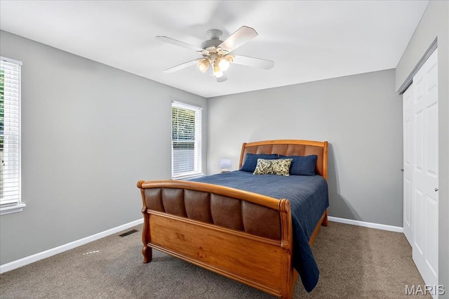 1826 Fairwood Forest Dr, Saint Peters, MO 63376 - bedroom featuring carpet flooring, a closet, and a ceiling fan