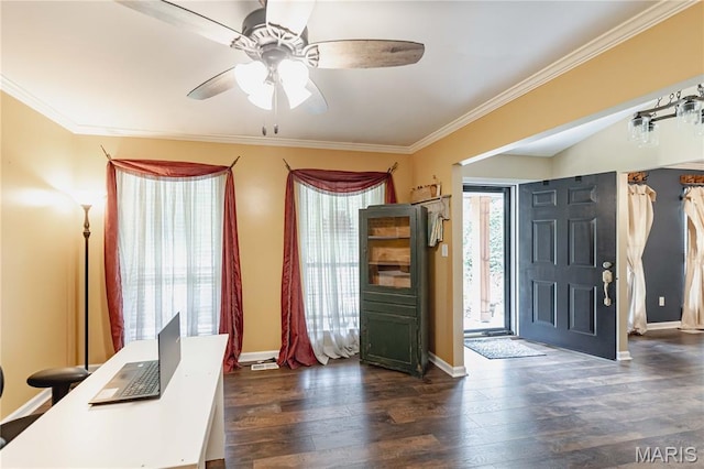 1923 Smizer Mill Rd, Fenton, MO 63026 - foyer featuring a ceiling fan, crown molding, and dark wood finished floors