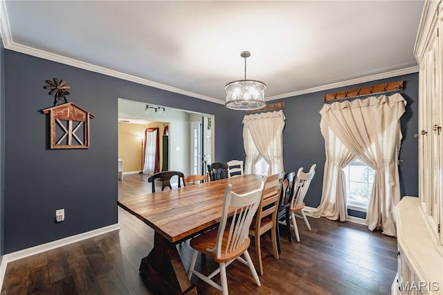1923 Smizer Mill Rd, Fenton, MO 63026 - dining area with dark wood-style floors, a chandelier, and ornamental molding
