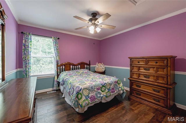 1923 Smizer Mill Rd, Fenton, MO 63026 - bedroom featuring dark wood-style floors, a ceiling fan, and ornamental molding