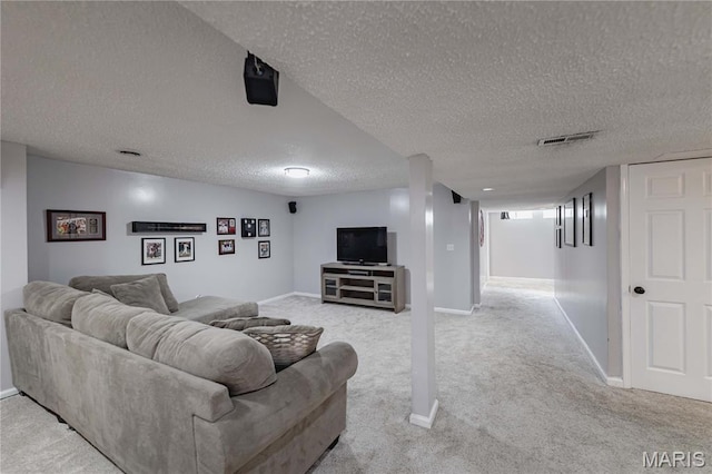 1923 Smizer Mill Rd, Fenton, MO 63026 - living room featuring a textured ceiling and light carpet