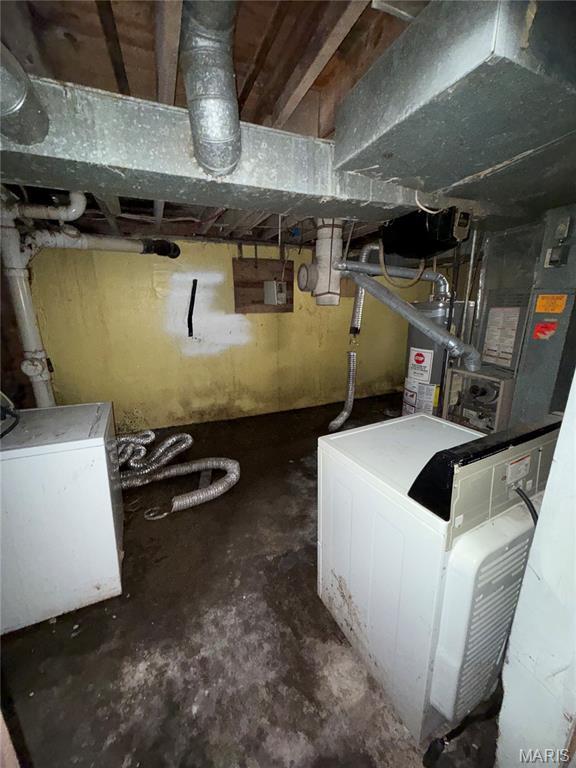 8030 Aline Ave, Berkeley, MO 63134 - unfinished below grade area featuring washer / dryer, gas water heater, and heating unit