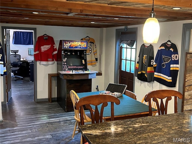 2941 Elmcrest Dr, Saint Charles, MO 63301 - dining area featuring wood finished floors and beamed ceiling