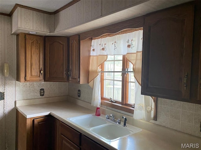 464 S Mill St, Nashville, IL 62263 - kitchen featuring light countertops, tasteful backsplash, and crown molding
