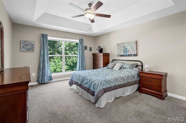 139 Brookview Way Dr, Ofallon, MO 63366 - bedroom with a raised ceiling, carpet flooring, and a ceiling fan