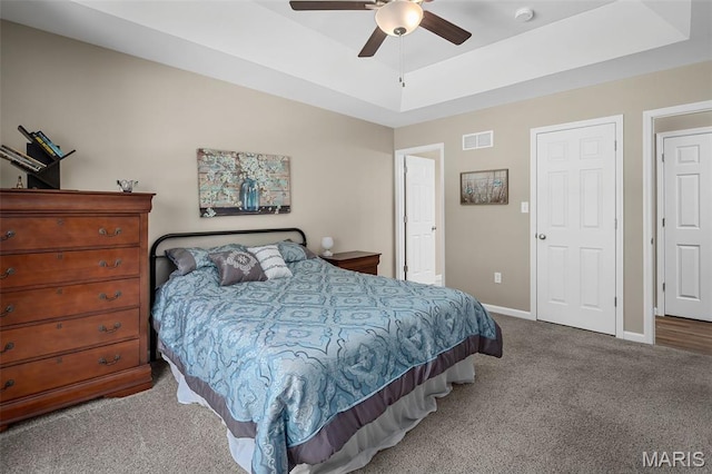 139 Brookview Way Dr, Ofallon, MO 63366 - bedroom featuring a raised ceiling, carpet floors, and a ceiling fan