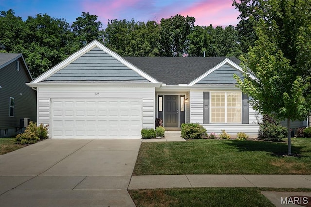 139 Brookview Way Dr, Ofallon, MO 63366 - ranch-style house with driveway, a front lawn, and an attached garage