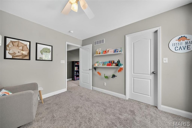 231 Flint Brook Dr, Ofallon, MO 63366 - sitting room featuring carpet flooring and a ceiling fan