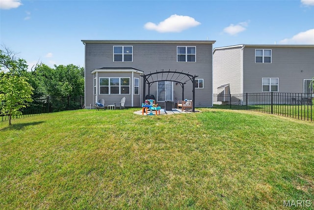 231 Flint Brook Dr, Ofallon, MO 63366 - rear view of property with a pergola, a patio, and a fenced backyard