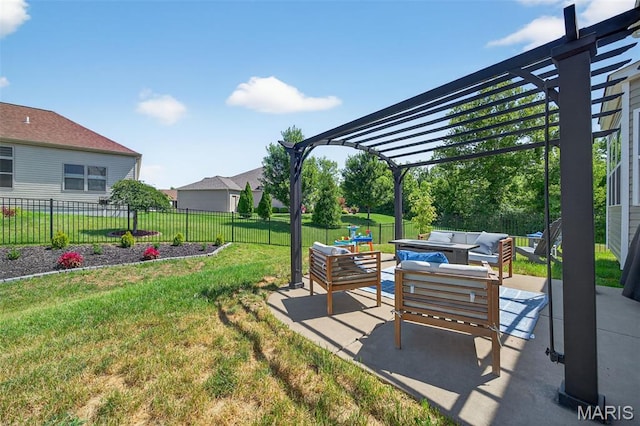 231 Flint Brook Dr, Ofallon, MO 63366 - fenced backyard featuring outdoor lounge area, a pergola, and a patio area