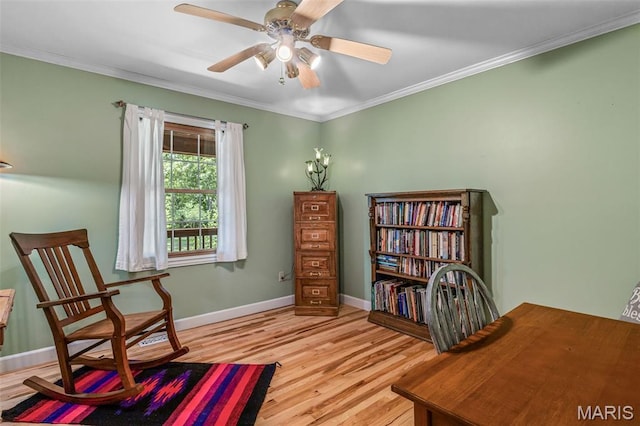 5090 Green Hills Rd, Festus, MO 63028 - sitting room with light wood-type flooring, ornamental molding, and ceiling fan