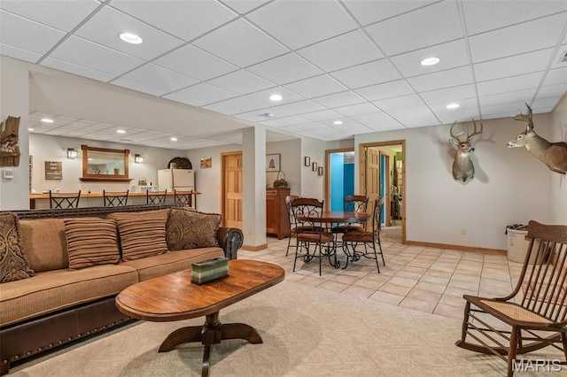 5090 Green Hills Rd, Festus, MO 63028 - living room with light tile patterned flooring, recessed lighting, and a paneled ceiling