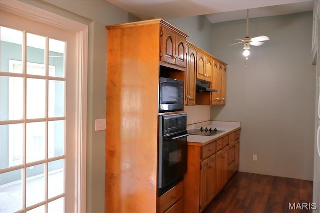 616 Greensferry Rd, Jackson, MO 63755 - kitchen with black appliances, under cabinet range hood, light countertops, and healthy amount of natural light