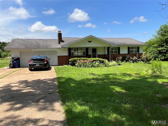 321 Walker St, Licking, MO 65542 - single story home featuring brick siding, a garage, a chimney, a front lawn, and concrete driveway