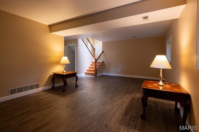 1715 Foxglove Dr, Saint Charles, MO 63303 - unfurnished room with stairs and dark wood-style floors