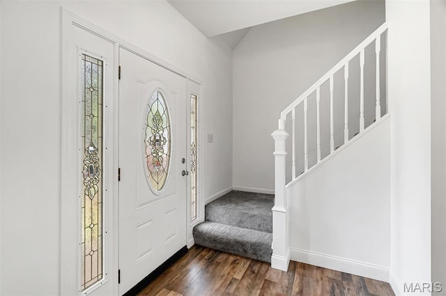 104 Miller Dr, Fenton, MO 63026 - foyer with stairs and dark wood-style floors