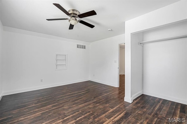 104 Miller Dr, Fenton, MO 63026 - unfurnished bedroom featuring wood finished floors, ceiling fan, and a closet