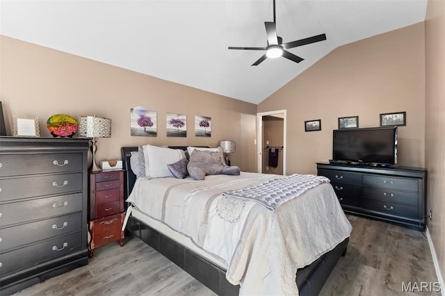 441 Rue Martel, Bonne Terre, MO 63628 - bedroom featuring wood finished floors, vaulted ceiling, and ceiling fan