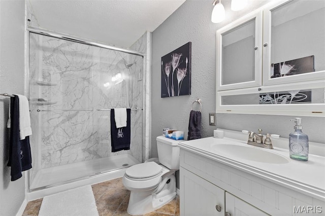 441 Rue Martel, Bonne Terre, MO 63628 - full bathroom with vanity, a marble finish shower, tile patterned flooring, and a textured wall