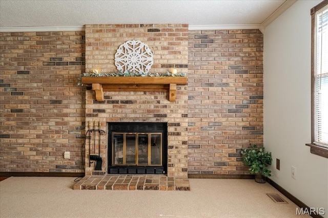 25 Whispering Oaks Dr, Washington, MO 63090 - unfurnished living room with ornamental molding, a fireplace, and carpet flooring