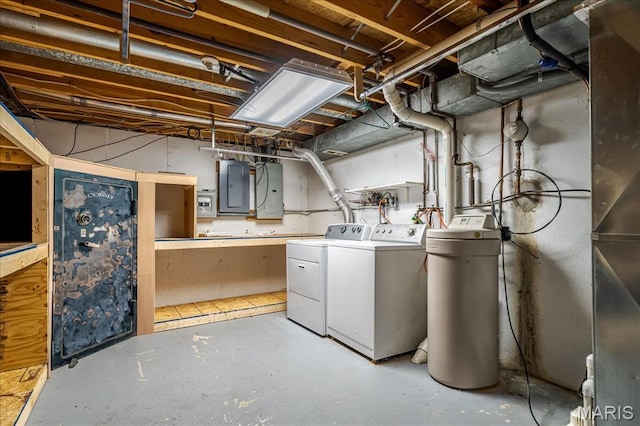 25 Whispering Oaks Dr, Washington, MO 63090 - unfinished below grade area featuring electric panel, separate washer and dryer, and a water softener system