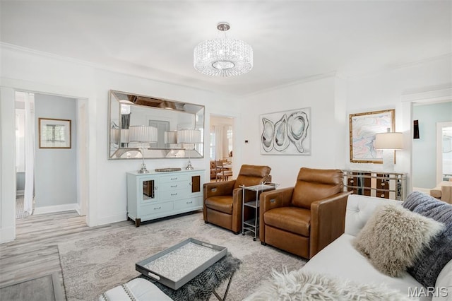 354 Frieda Ave, Kirkwood, MO 63122 - living area featuring crown molding, a chandelier, and wood finished floors