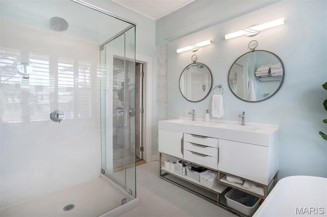 354 Frieda Ave, Kirkwood, MO 63122 - bathroom with a shower stall, double vanity, and a freestanding tub