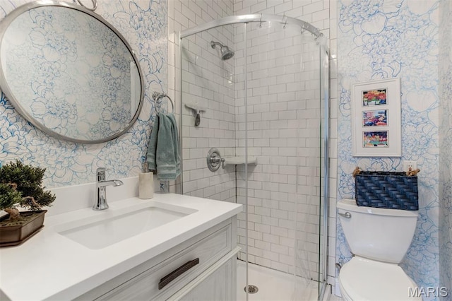 354 Frieda Ave, Kirkwood, MO 63122 - bathroom featuring wallpapered walls, vanity, and a stall shower