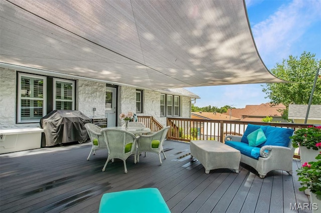 354 Frieda Ave, Kirkwood, MO 63122 - wooden deck with outdoor dining area, grilling area, and an outdoor living space