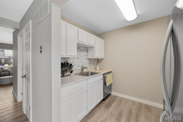 164 Burtonwood Dr, Ballwin, MO 63011 - kitchen featuring stainless steel appliances, decorative backsplash, light wood-style floors, and white cabinets