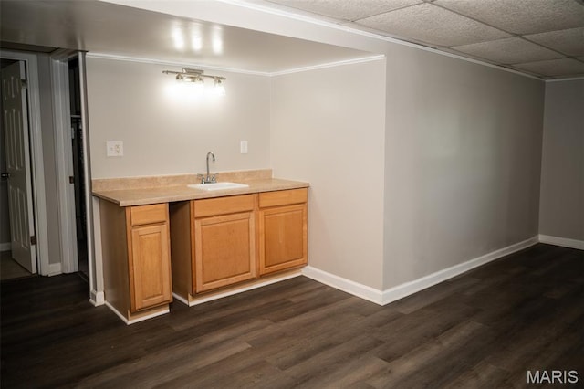 1688 Notre Dame Dr, Bonne Terre, MO 63628 - bar area featuring dark wood-style flooring and ornamental molding