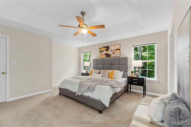 3164 Willow Bend Dr, Saint Charles, MO 63303 - bedroom featuring carpet, a tray ceiling, and ceiling fan