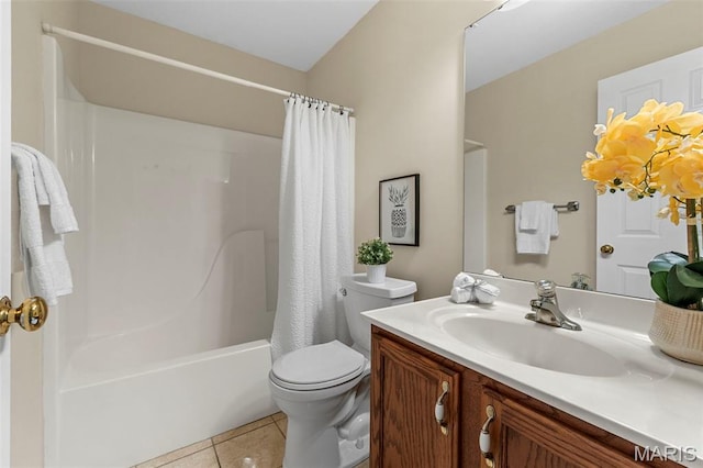 3164 Willow Bend Dr, Saint Charles, MO 63303 - bathroom featuring tile patterned flooring, vanity, and shower / bathtub combination with curtain