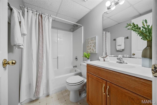 3164 Willow Bend Dr, Saint Charles, MO 63303 - bathroom featuring a drop ceiling, vanity, and shower / bath combo with shower curtain
