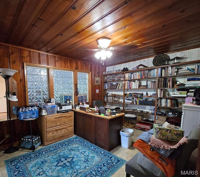 202 Maple, Licking, MO 65542 - office with wood walls, wood ceiling, and a ceiling fan