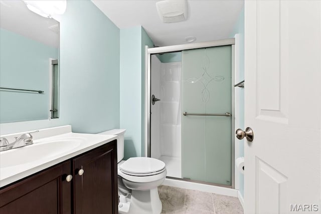 334 Lauren Lndg, Ballwin, MO 63021 - bathroom with vanity, a stall shower, and tile patterned flooring