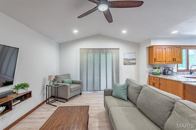 616 E Brentmoor Dr, Troy, IL 62294 - living room with ceiling fan, light wood-style floors, lofted ceiling, and recessed lighting