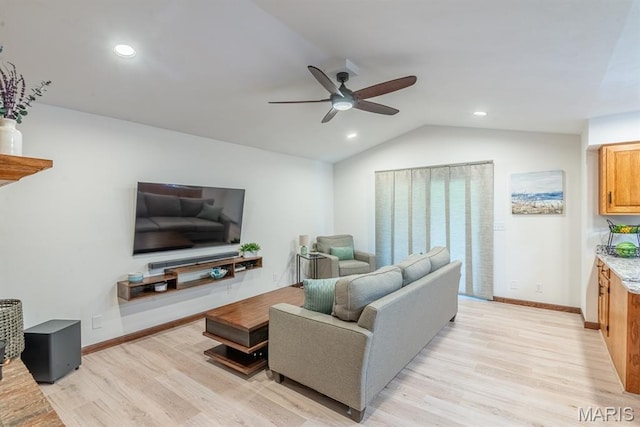 616 E Brentmoor Dr, Troy, IL 62294 - living room with light wood-type flooring, ceiling fan, lofted ceiling, and recessed lighting
