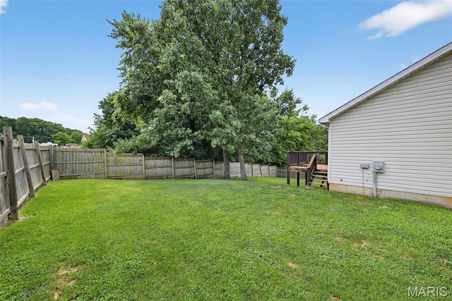 40 Valley Farms Dr, Winfield, MO 63389 - fenced backyard with a wooden deck and stairs