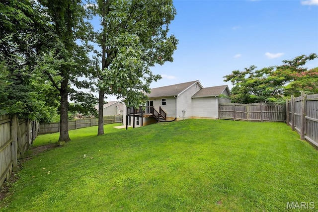 40 Valley Farms Dr, Winfield, MO 63389 - fenced backyard with a wooden deck