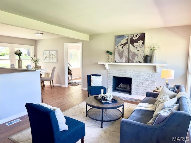 1248 Lynchester Ln, Kirkwood, MO 63122 - living room featuring wood finished floors and a fireplace
