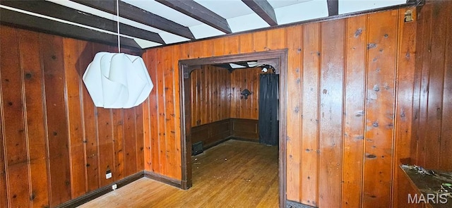 601 Chanslor, Ferguson, MO 63135 - detailed view of wood walls, wood finished floors, and beamed ceiling