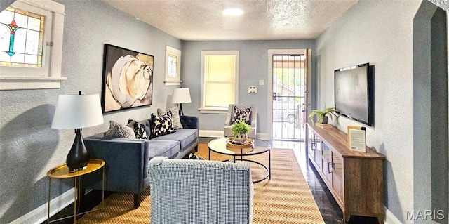 6110 Wyma Ave, Pine Lawn, MO 63120 - living area featuring a textured ceiling and a textured wall