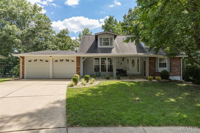 5028 Baldcypress Ct, Saint Louis, MO 63128 - cape cod home featuring concrete driveway, a front lawn, brick siding, and an attached garage