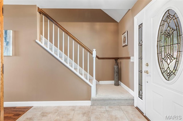 5028 Baldcypress Ct, Saint Louis, MO 63128 - entrance foyer featuring stairway and vaulted ceiling