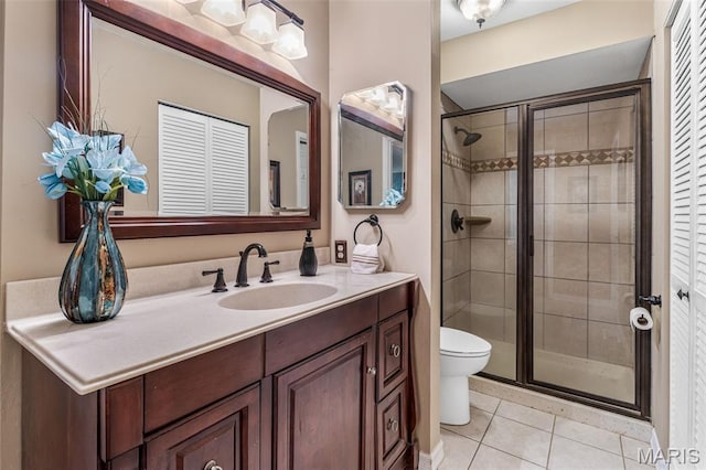 5028 Baldcypress Ct, Saint Louis, MO 63128 - bathroom featuring a stall shower, tile patterned floors, and vanity