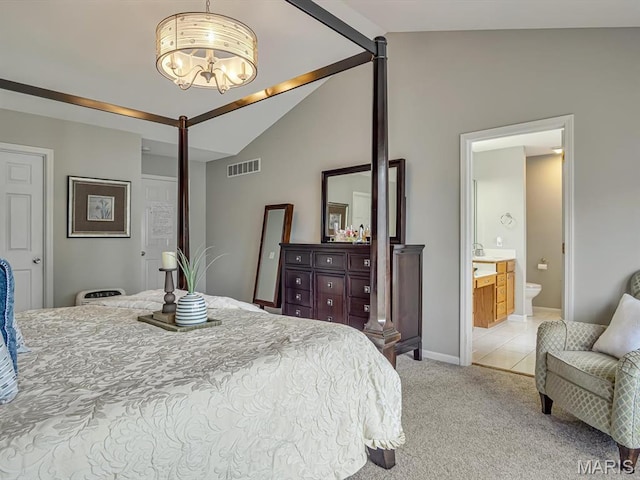 22 Foxmoor Dr, Maryville, IL 62062 - bedroom with a chandelier, light carpet, and ensuite bathroom