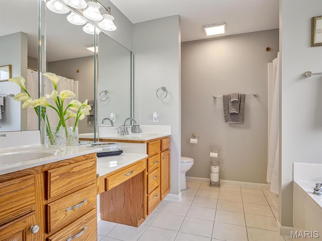 22 Foxmoor Dr, Maryville, IL 62062 - full bathroom featuring double vanity, tile patterned flooring, curtained shower, and a bathtub