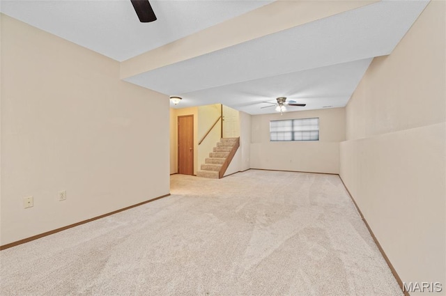 221 James St, Bethalto, IL 62010 - carpeted spare room featuring a ceiling fan and stairway